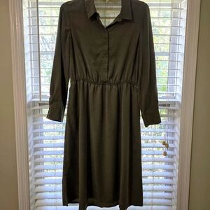 Elegant Olive Green Shirt Dress